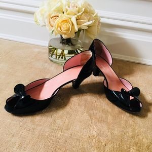 Michel Perry black patent bowed kitten heel